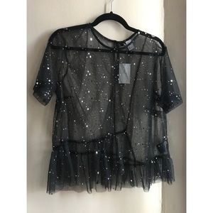 NWT SHEER STAR SPARKLE MESH TOP
